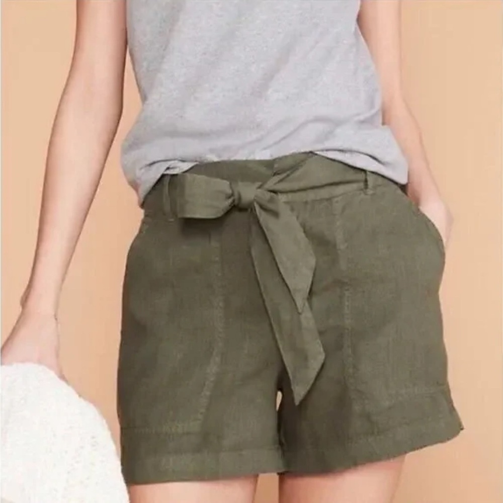 LOFT Lou & Gray Army Green Linen Shorts with Belt. Size S. NWT.